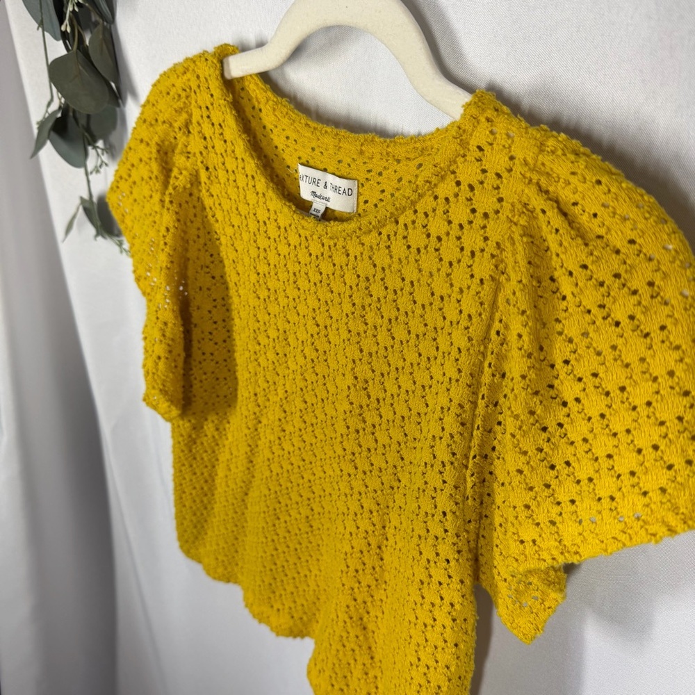 Madewell | Flutter Sleeve Eyelet Short Sleeve Top Yellow Women's Size XXS - Picture 6 of 11